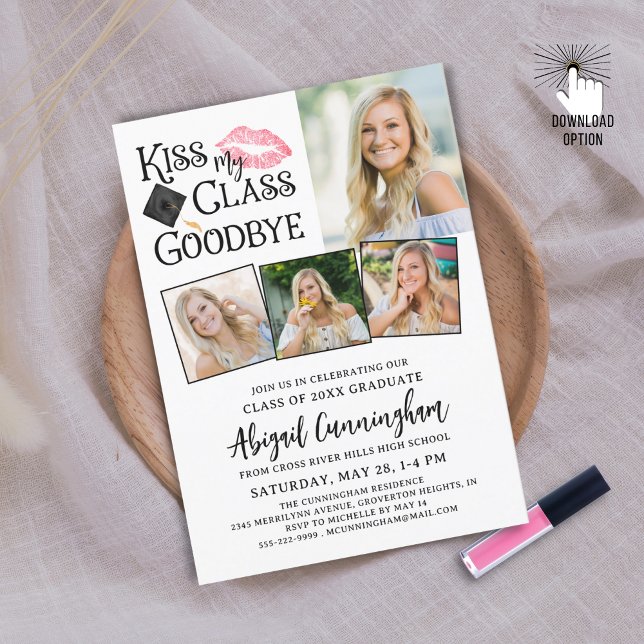 Invitación Graduado gracioso BESABA MI CLASE DE ADIÓS 4 Fotos (Subido por el creador)
