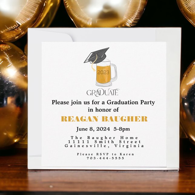 Invitación Graduado Graduado Grad Cap Beer (Subido por el creador)