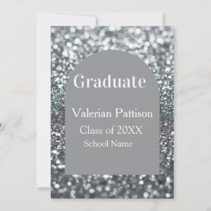 Invitación Graduado gris plateado brillo forma de arco nombre