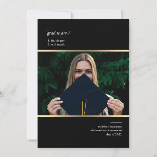 Invitación Graduado minimalista de Oro Negro, Graduación de F