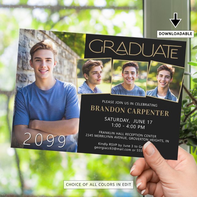 Invitación Graduado moderno 4 foto Oro negro (Subido por el creador)