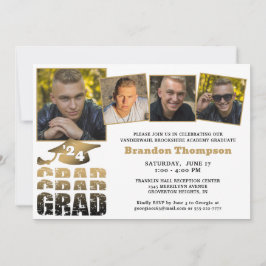 Invitación Graduado moderno 4 fotos Gradiente de oro negro