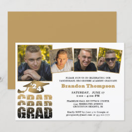 Invitación Graduado moderno 4 fotos Gradiente de oro negro