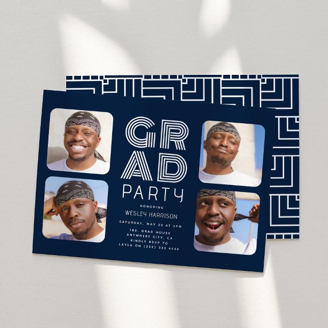 Invitación Graduado moderno 4x collage de fotos Fiesta GRAD (Subido por el creador)