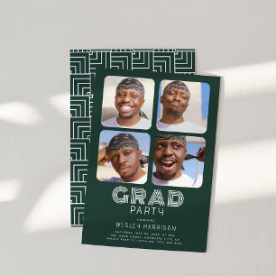 Invitación Graduado moderno 4x collage de fotos Fiesta GRAD