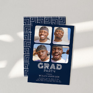 Invitación Graduado moderno 4x collage de fotos Fiesta GRAD
