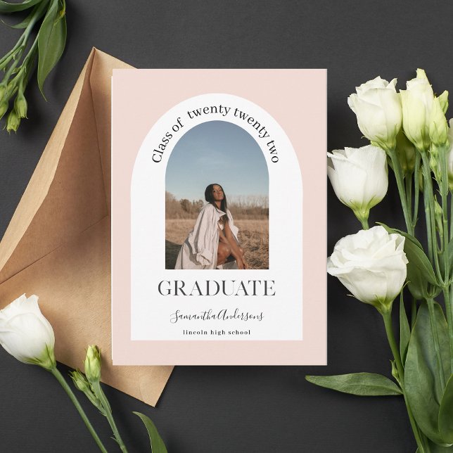 Invitación Graduado moderno de fotografía de arco rosado past (Subido por el creador)