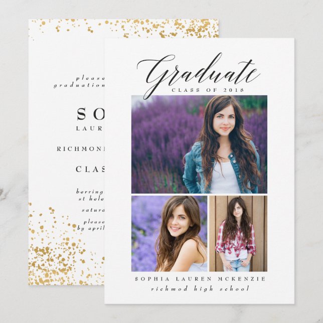 INVITACIÓN GRADUADO MODERNO ELEGANTE (Anverso / Reverso)