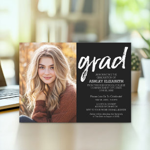 Invitación Graduado Moderno Personalizado Tendance Negro Grad
