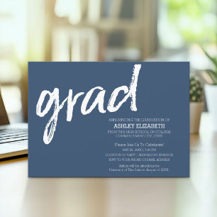 Invitación Graduado Moderno Personalizado Tendencia Azul Mari