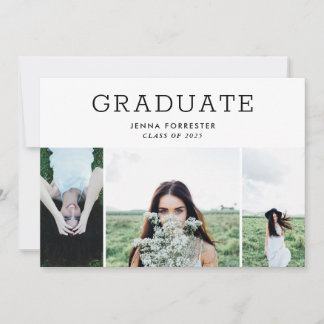 Invitación Graduado Moderno Script Mínimo Tres Fotos