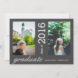 Invitación Graduado moderno simple dos fotos negro carbón veg