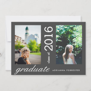 Invitación Graduado moderno simple dos fotos negro carbón veg