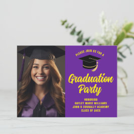 Invitación Graduado morado amarillo foto fiesta de graduación