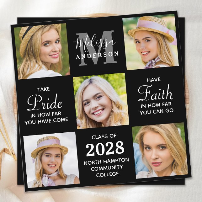Invitación Graduado negro de 5 Collages de fotos (Subido por el creador)