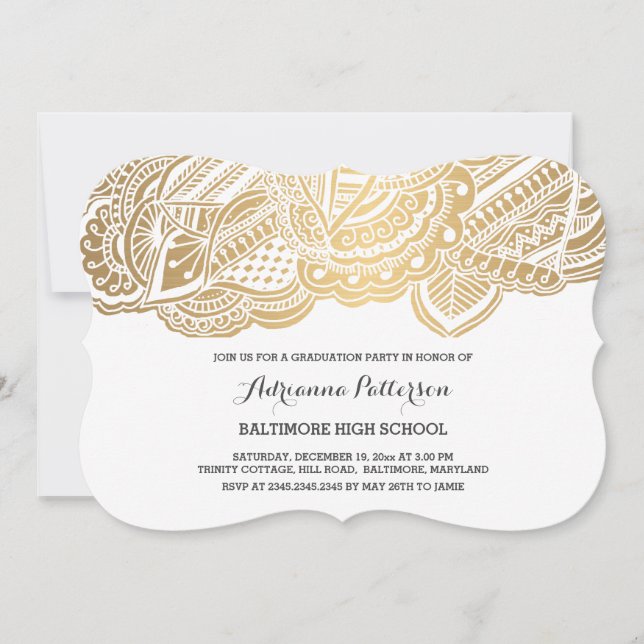 Invitación Graduado | Patrón bohemio de oro de Mandala (Anverso)