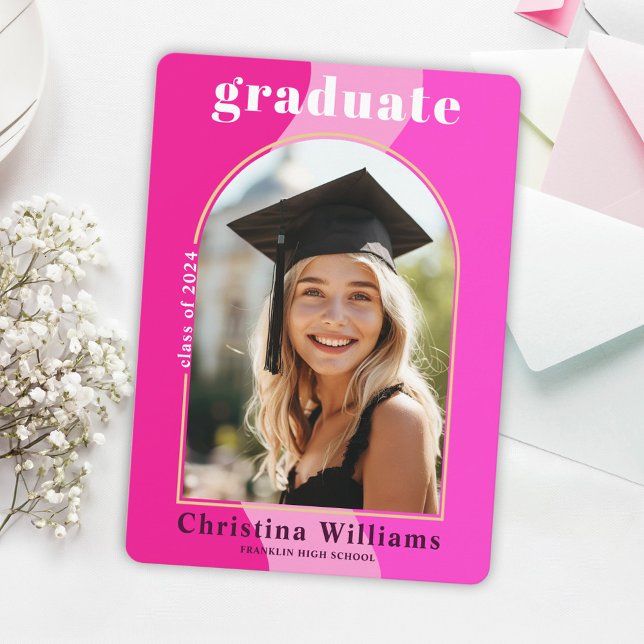 Invitación Graduado Pink Modern Photo Graduation Party (Graduate Pink Modern Photo Graduation Party Invitation)