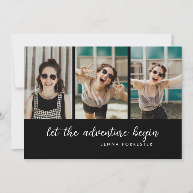 Invitación Graduado Que Empiece La Aventura | Tres fotos (Anverso)