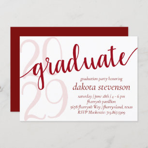 Invitación Graduado rojo simple   Guión negrita del año de gr