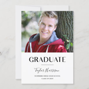 Invitación Graduado sencillo en blanco y negro 2023 Graduació