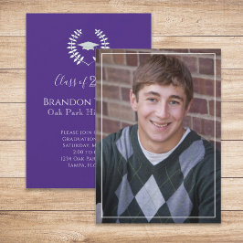 Invitación Graduado Sencillo y Elegante Hojas de Laurel Púrpu