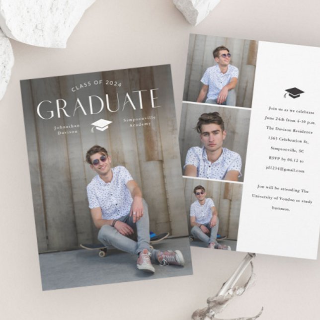 Invitación Graduado simple con graduación de foto de cierre (Simple Graduate Type with Cap Photo Graduation Invitations.)