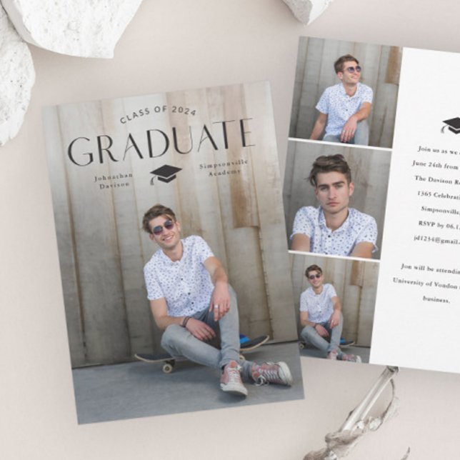 Invitación Graduado simple con graduación de foto de cierre (Simple Graduate Type with Cap Photo Graduation Invitations.)