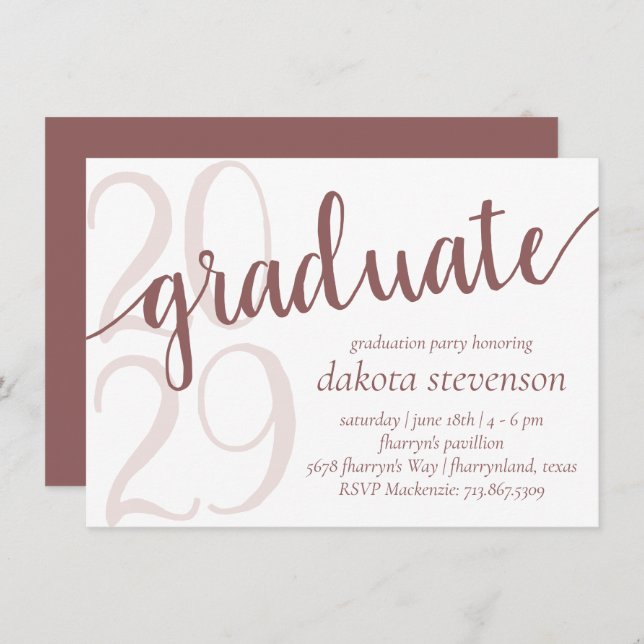 Invitación Graduado simple de taúpe | Rosa del desierto flore (Anverso / Reverso)