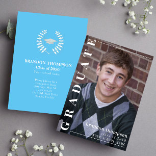 Invitación Graduado simple y elegante Carolina Blue Photo