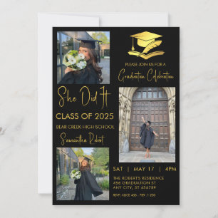 Invitación Graduado tres foto moderna graduación