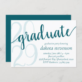 Invitación Graduado Verde azulado simple | Dark Jade Green Sc