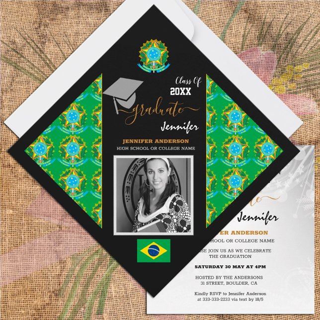 Invitación Graduado y foto de Brasil, graduación de bandera b (Subido por el creador)