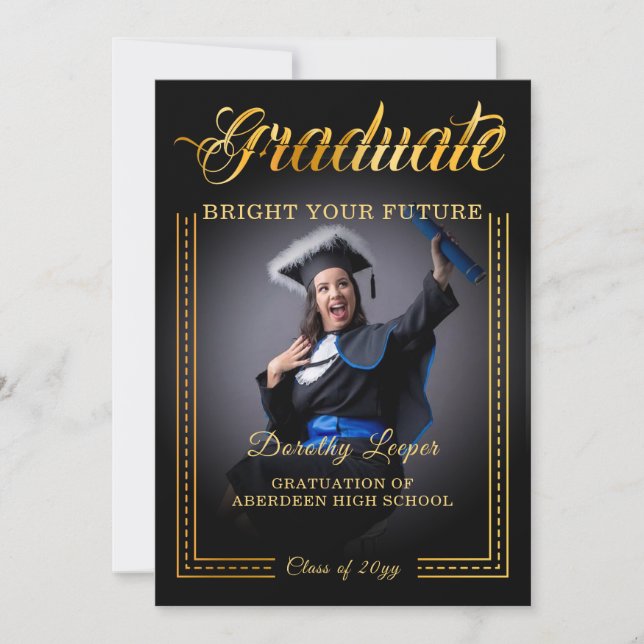 Invitación Graduados, el toque dorado alegra tu futuro. (Anverso)