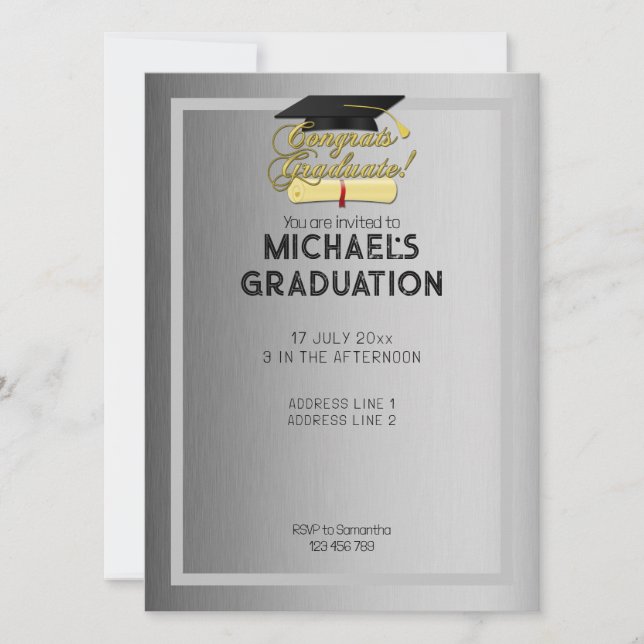 Invitación Graduados Graduados elegantes de gris (Anverso)