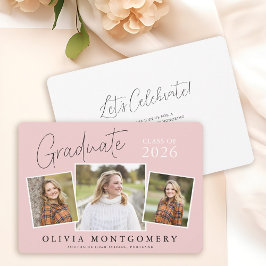 Invitación Graduate 3 Photo Modern Script Graduation Party