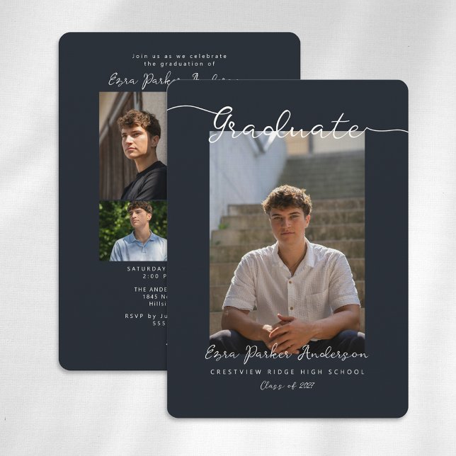 Invitación Graduate Announcement and Invitation with Photos (Graduation announcement and invitation with photo collage)