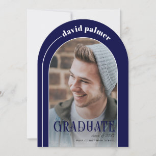 Invitación GRADUATE foto de graduación azul en arco moderno