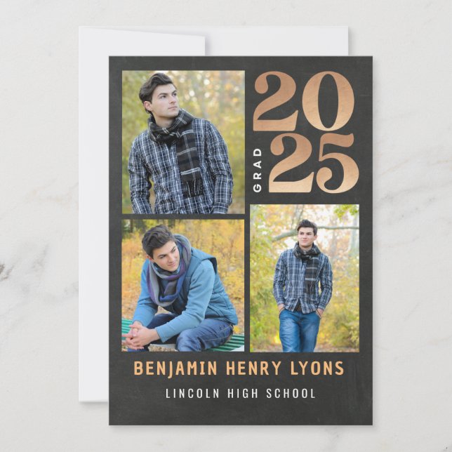 Invitación Graduate Gold Chalkboard Class of 2025 Printable (Anverso)