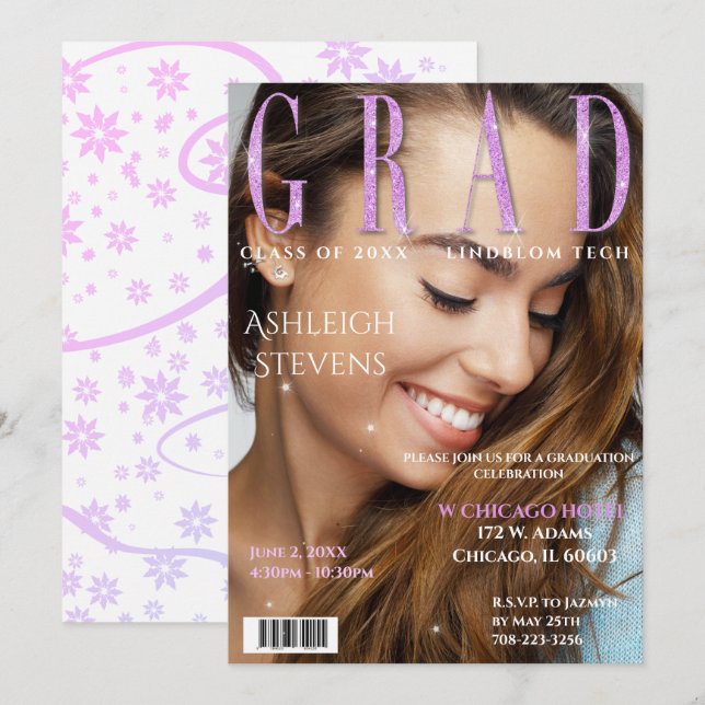 Invitación Graduate Magazine Cover Photo Graduate Party Inv (Anverso / Reverso)