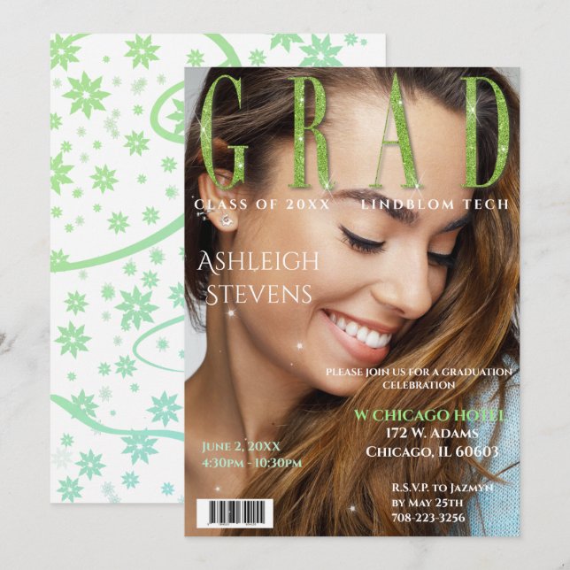 Invitación Graduate Magazine Cover Photo Graduation Party (Anverso / Reverso)