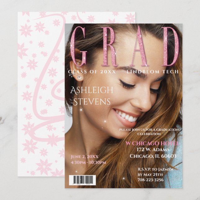 Invitación Graduate Magazine Cover Photo Graduation Party (Anverso / Reverso)
