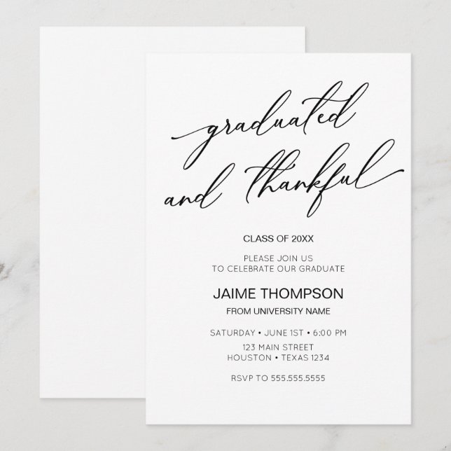 Invitación Graduated and Thankful Modern Graduation (Anverso / Reverso)