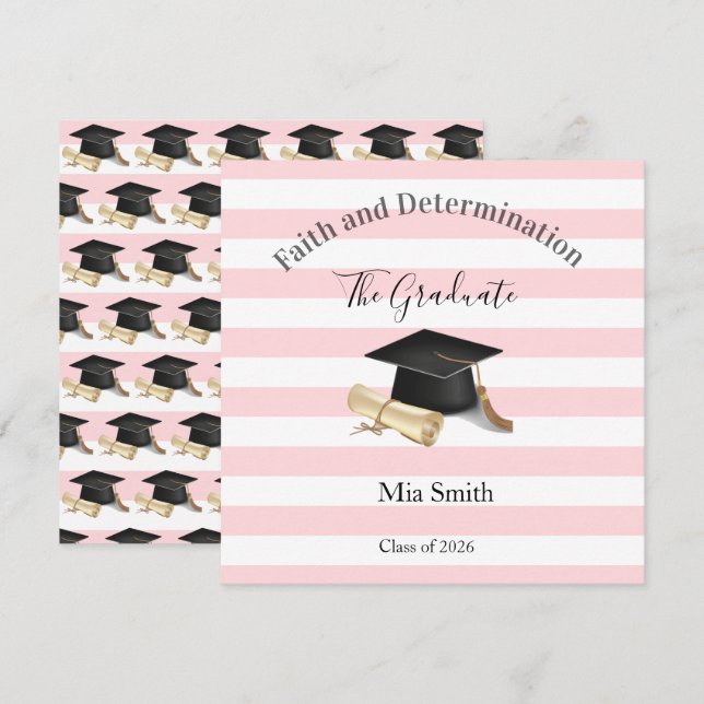 Invitación Graduation 2026 Invitation Pink Stripe (Anverso / Reverso)