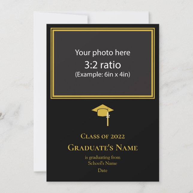 Invitación Graduation Announcement w/ Mortarboard(Gold Theme) (Anverso)