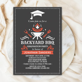 Invitación Graduation BBQ Backyard Black