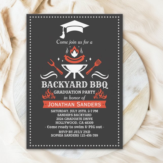 Invitación Graduation BBQ Backyard Black (Subido por el creador)