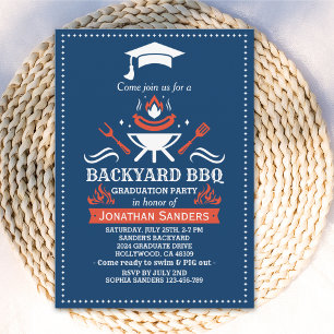 Invitación Graduation BBQ Backyard Navy Blue