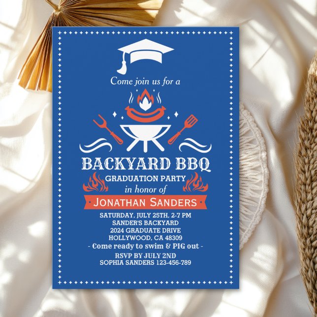 Invitación Graduation BBQ Backyard Royal Blue (Subido por el creador)