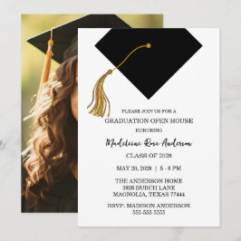 Invitación Graduation Black Cap And Tassel Photo Open House 