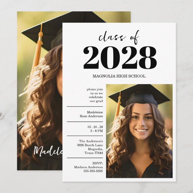 Invitación Graduation Black Cap And Tassel Photo Open House  (Anverso / Reverso)